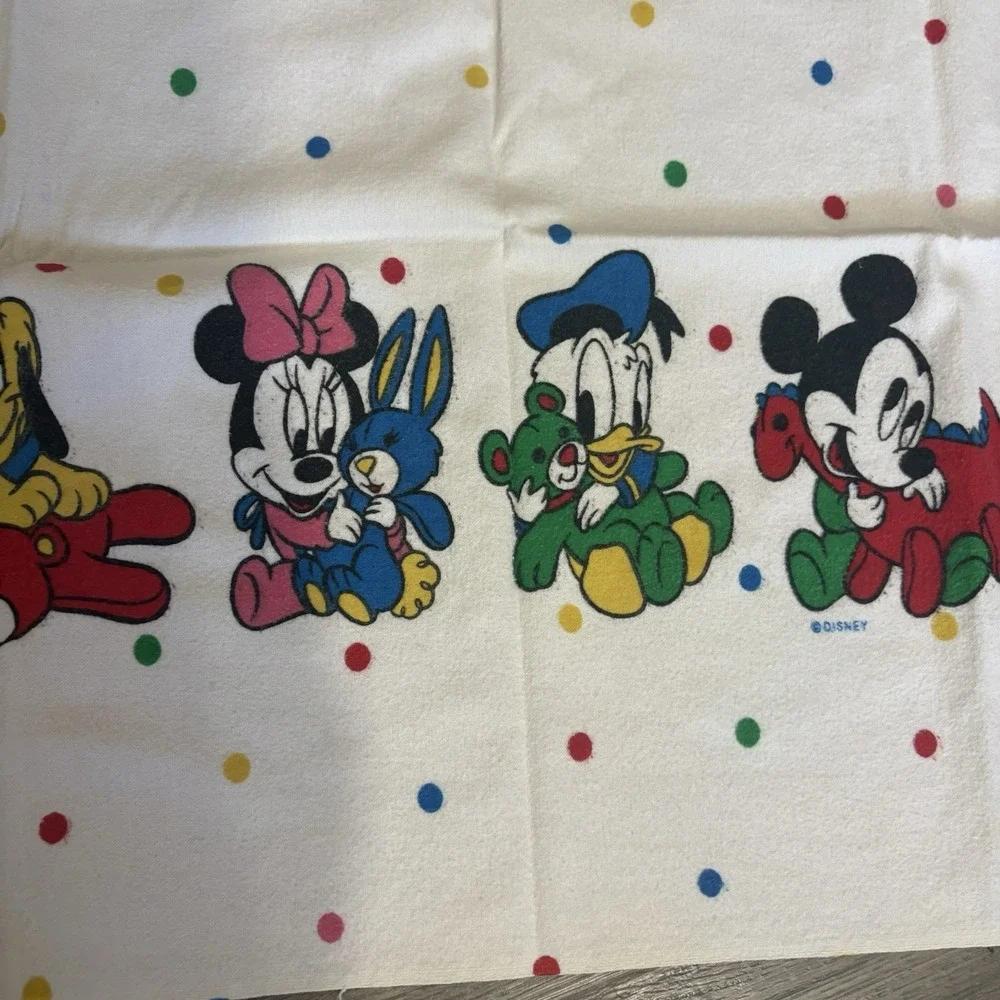 Vtg Disney Baby Receiving Blanket Mickey Minnie Donald Pluto Flannel Polka Dots